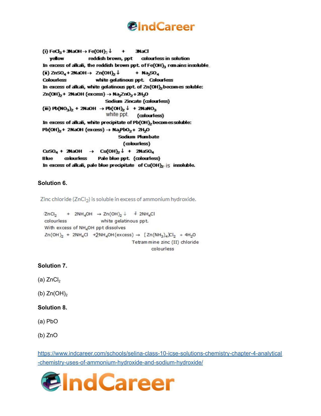 Selina Class 10 ICSE Solutions Chemistry : Chapter 4- Analytical Chemistry: Uses of Ammonium Hydroxide And Sodium Hydroxide - Page 5