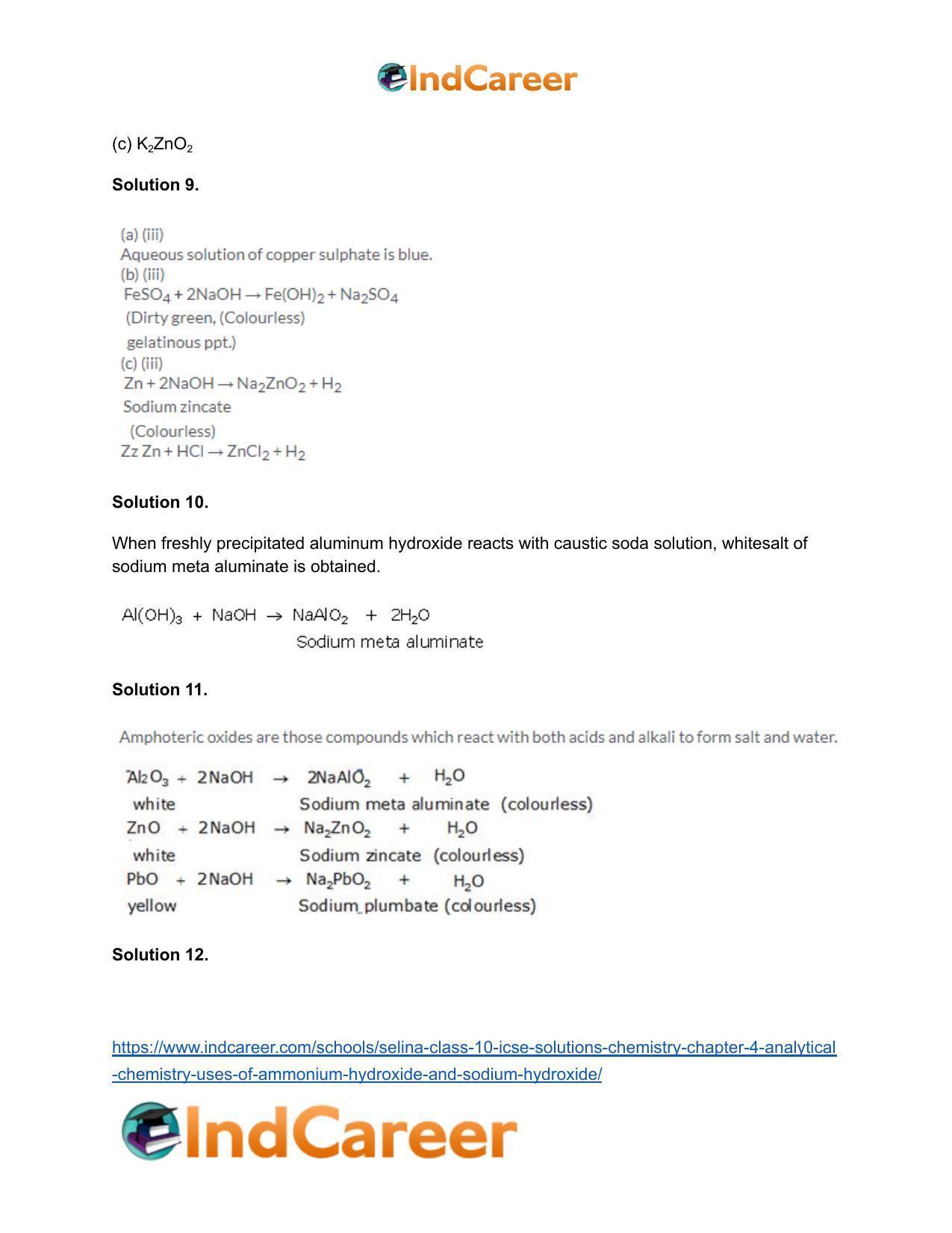 Selina Class 10 ICSE Solutions Chemistry : Chapter 4- Analytical Chemistry: Uses of Ammonium Hydroxide And Sodium Hydroxide - Page 6