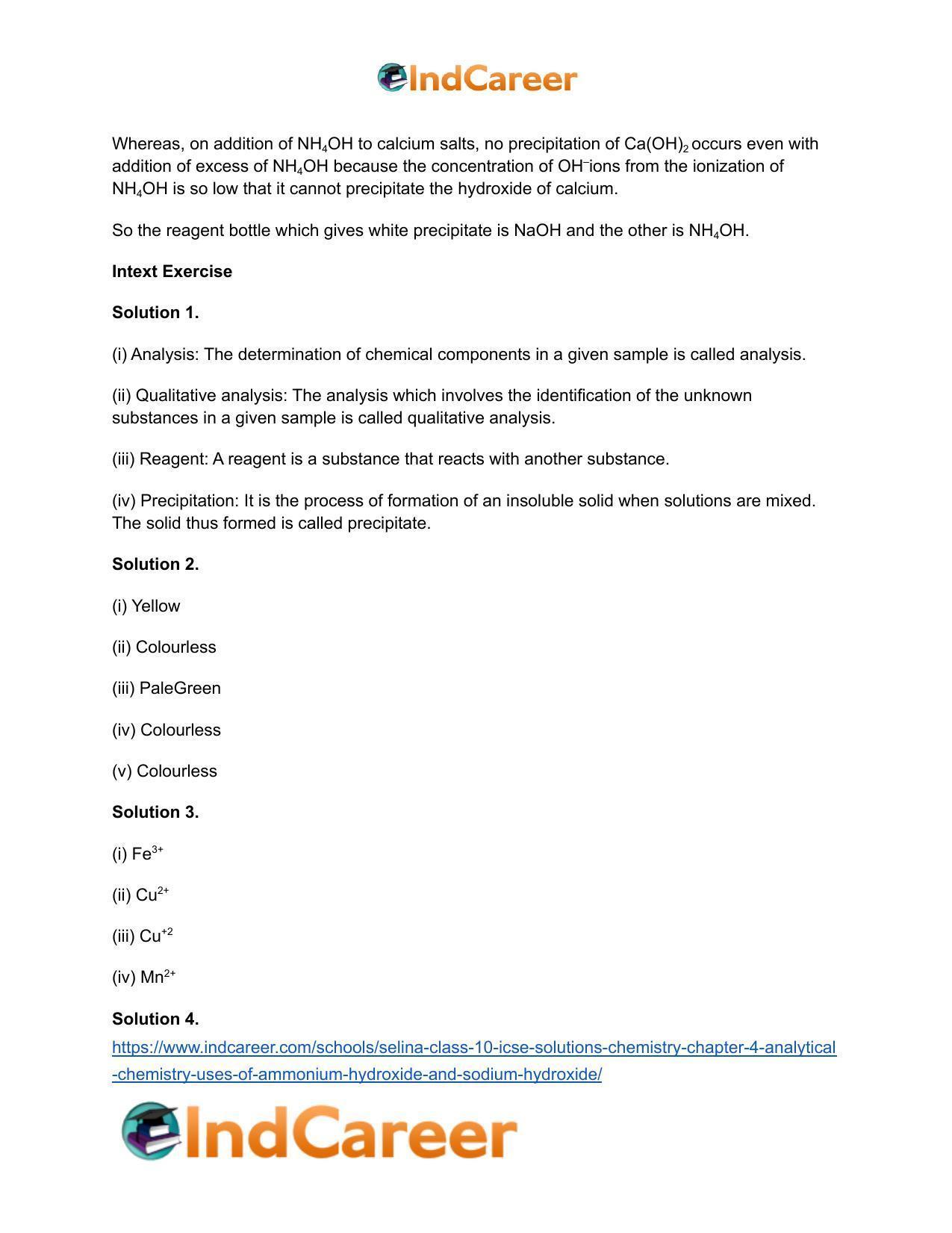 Selina Class 10 ICSE Solutions Chemistry : Chapter 4- Analytical Chemistry: Uses of Ammonium Hydroxide And Sodium Hydroxide - Page 9