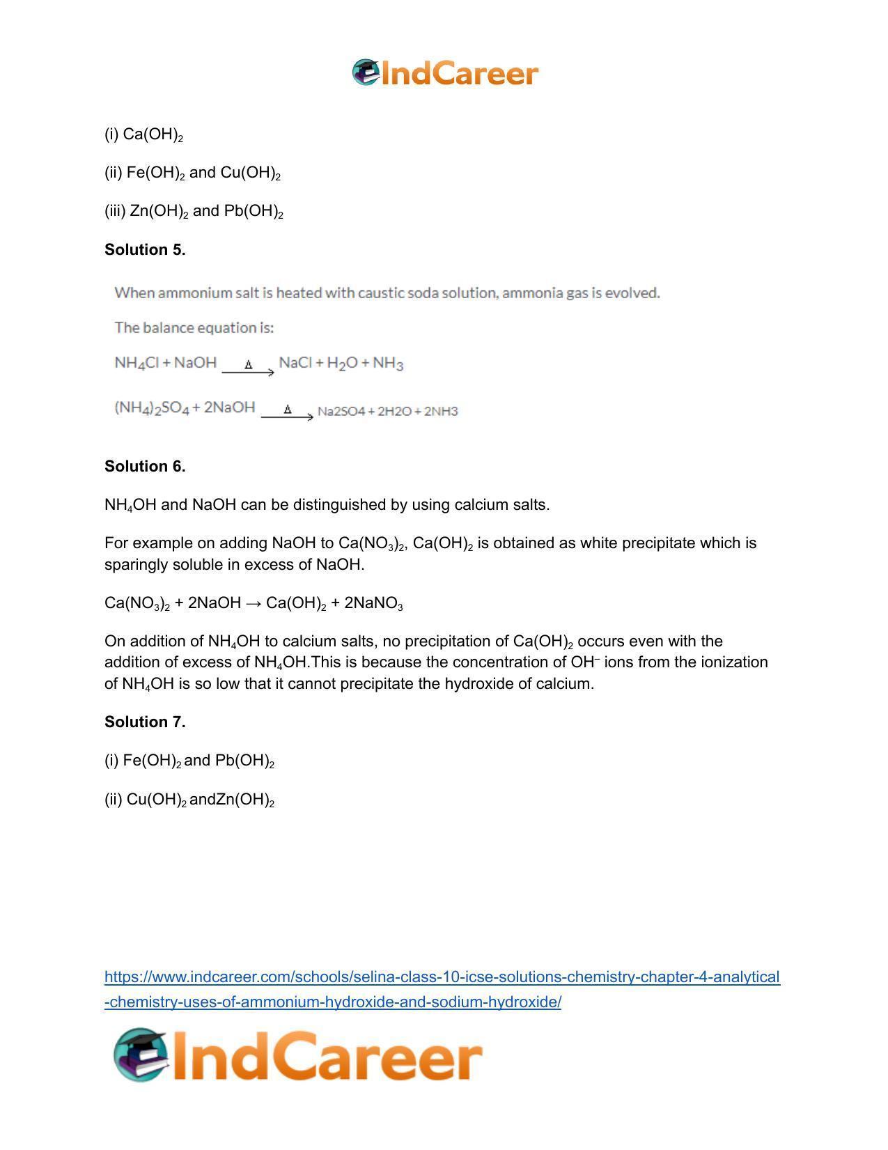 Selina Class 10 ICSE Solutions Chemistry : Chapter 4- Analytical Chemistry: Uses of Ammonium Hydroxide And Sodium Hydroxide - Page 10