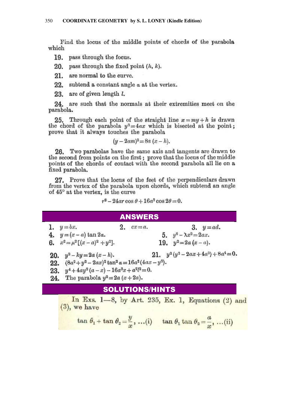 Chapter 11: The Parabola (Continued) - SL Loney Solutions: The Elements of Coordinate Geometry - Page 6