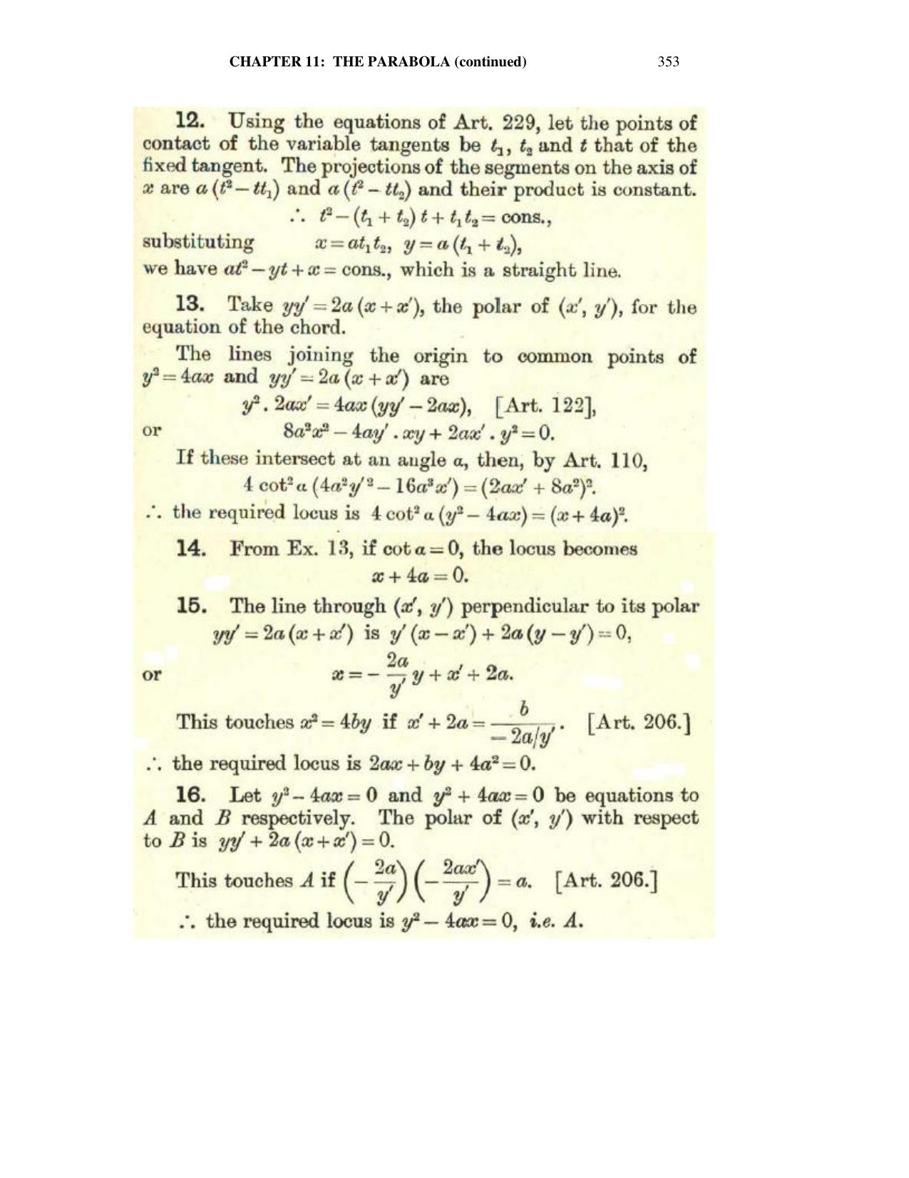 Chapter 11: The Parabola (Continued) - SL Loney Solutions: The Elements of Coordinate Geometry - Page 9