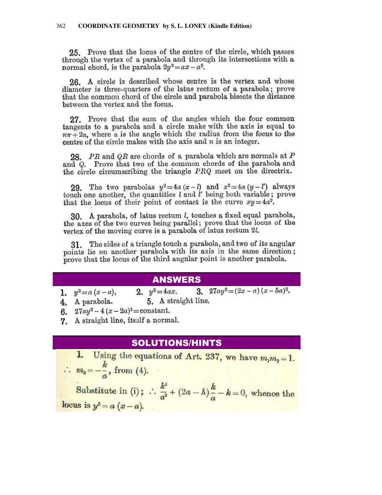 Chapter 11: The Parabola (Continued) - SL Loney Solutions: The Elements of Coordinate Geometry - Page 18