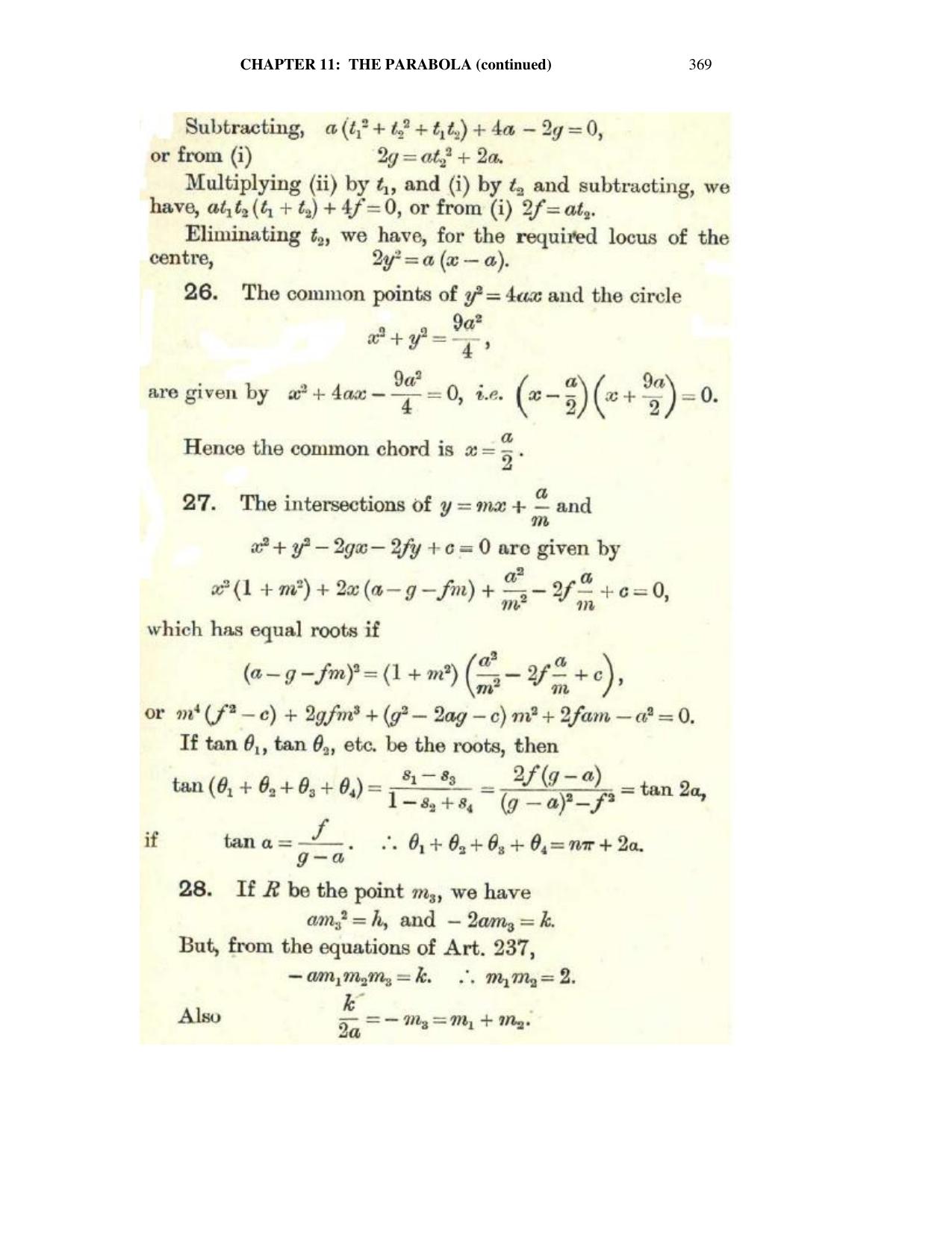 Chapter 11: The Parabola (Continued) - SL Loney Solutions: The Elements of Coordinate Geometry - Page 25