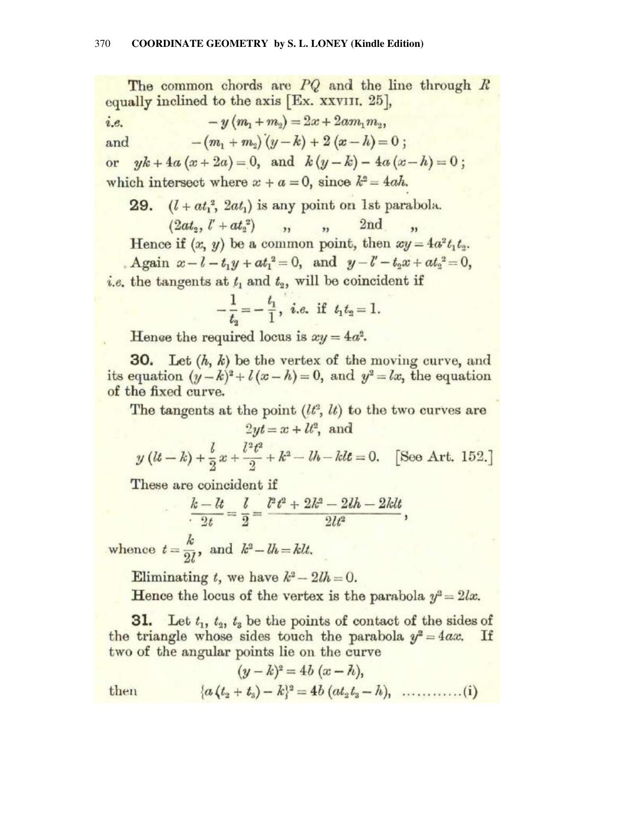 Chapter 11: The Parabola (Continued) - SL Loney Solutions: The Elements of Coordinate Geometry - Page 26