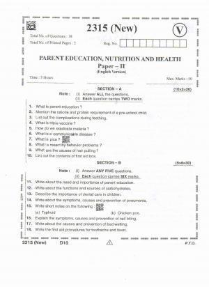 AP Intermediate 2nd Year Vocational Question Paper September-2021 - Parent_Education,Nutrition&Health-II