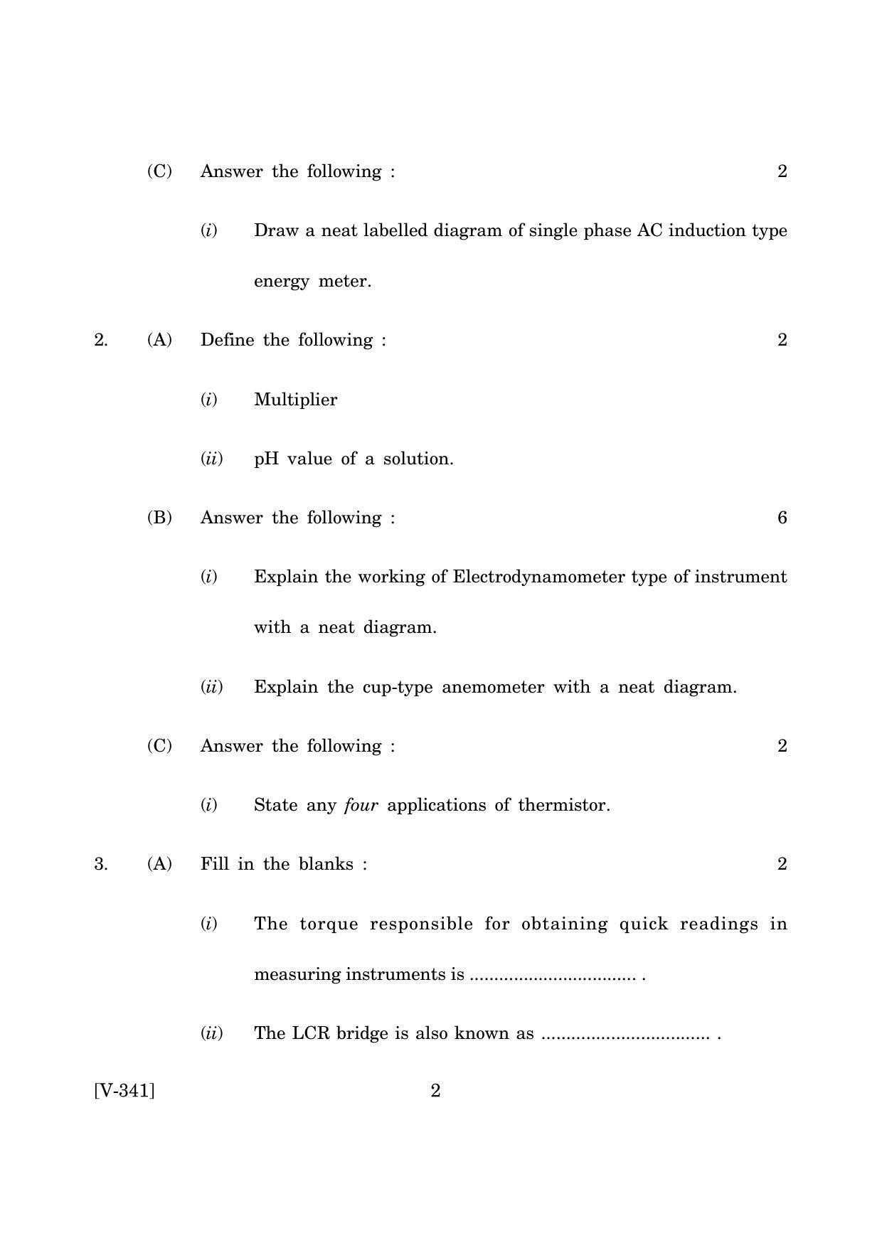 Goa Board Class 12 Electronic and Electrical Measurements 2019 (March 2019) Question Paper - Page 2