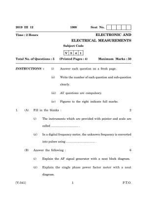 Goa Board Class 12 Electronic and Electrical Measurements  2019 (March 2019) Question Paper