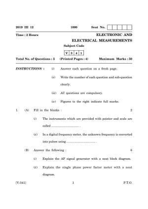 Goa Board Class 12 Electronic and Electrical Measurements 2019 (March 2019) Question Paper