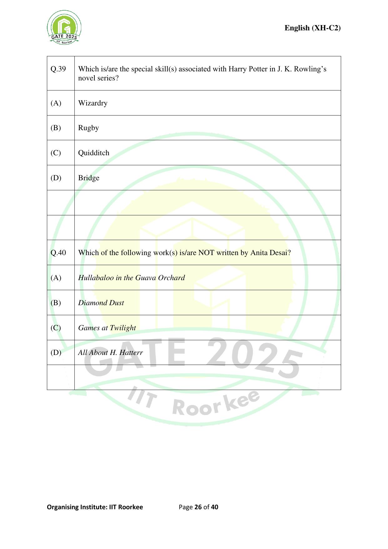 GATE 2025 Humanities & Social Sciences - English (XH-C2) Question Paper - Page 26