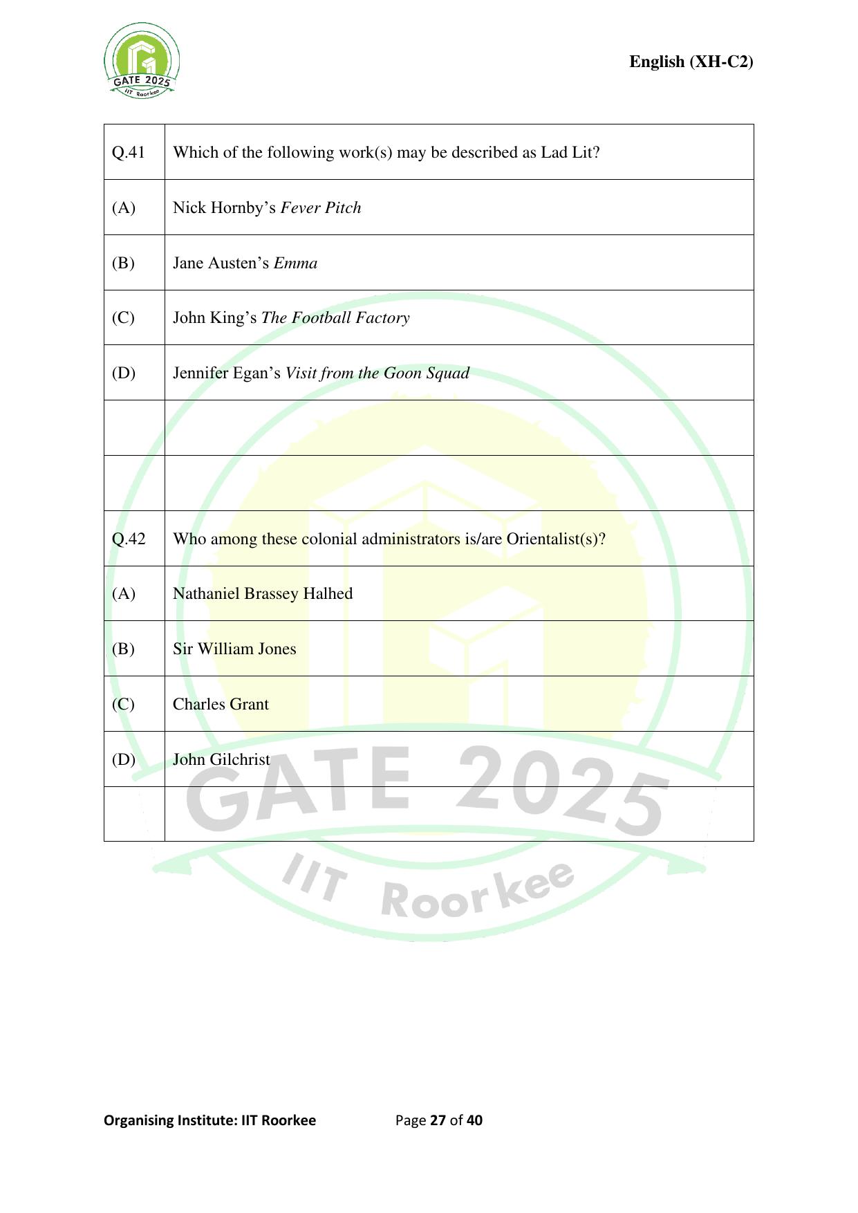 GATE 2025 Humanities & Social Sciences - English (XH-C2) Question Paper - Page 27
