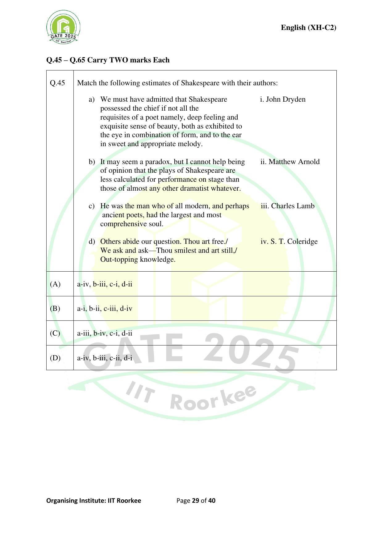 GATE 2025 Humanities & Social Sciences - English (XH-C2) Question Paper - Page 29