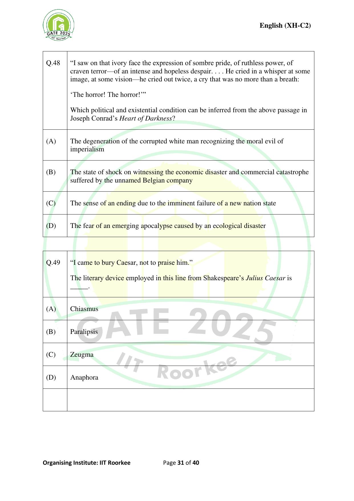 GATE 2025 Humanities & Social Sciences - English (XH-C2) Question Paper - Page 31