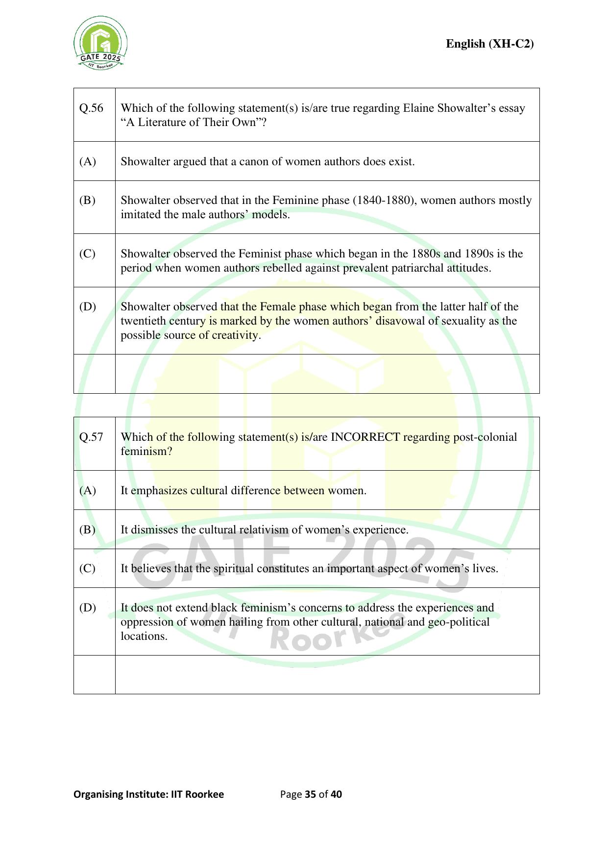 GATE 2025 Humanities & Social Sciences - English (XH-C2) Question Paper - Page 35