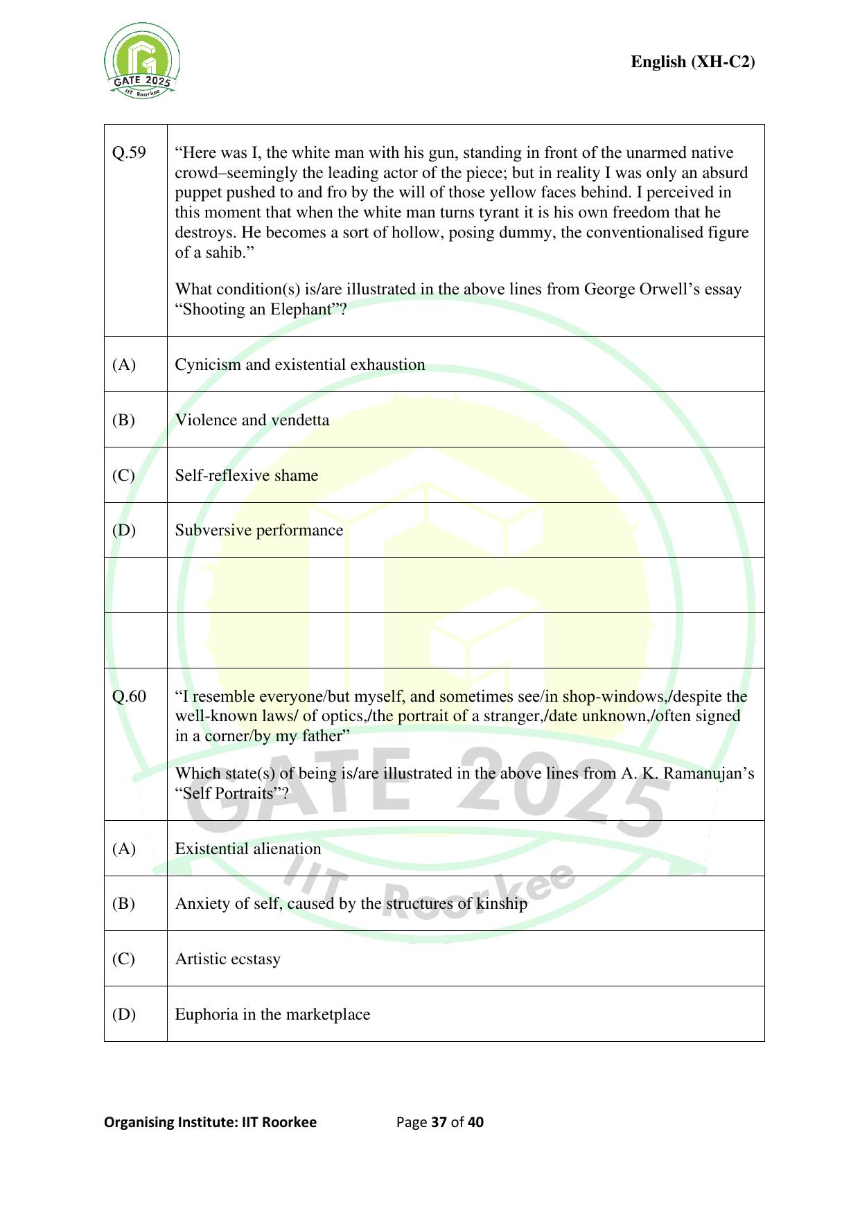GATE 2025 Humanities & Social Sciences - English (XH-C2) Question Paper - Page 37