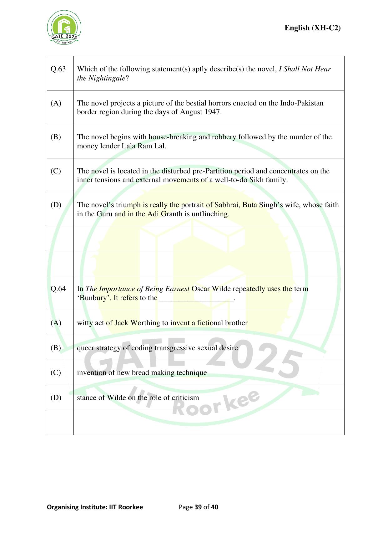 GATE 2025 Humanities & Social Sciences - English (XH-C2) Question Paper - Page 39