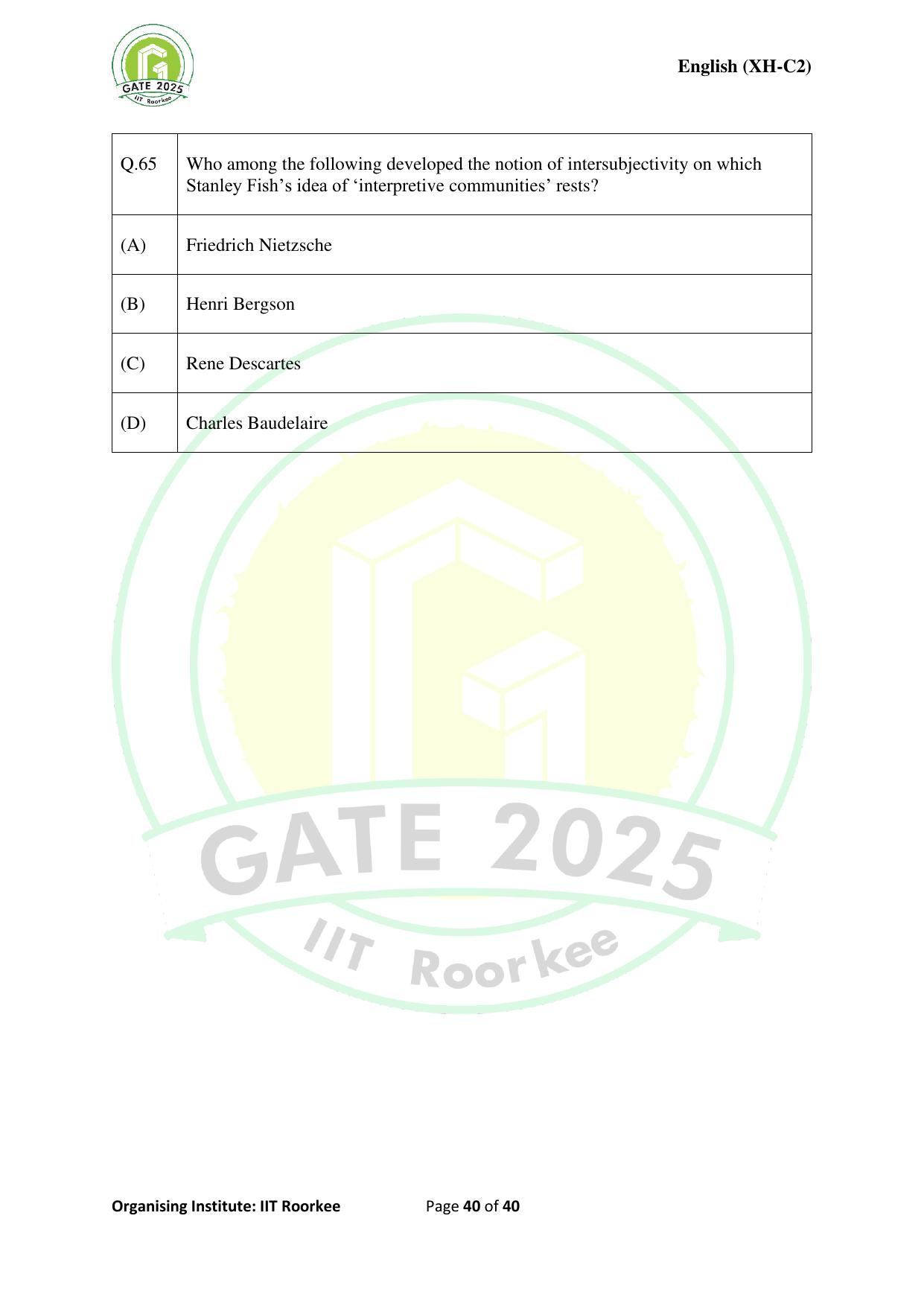 GATE 2025 Humanities & Social Sciences - English (XH-C2) Question Paper - Page 40