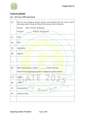 GATE 2025 Humanities & Social Sciences - English (XH-C2) Question Paper