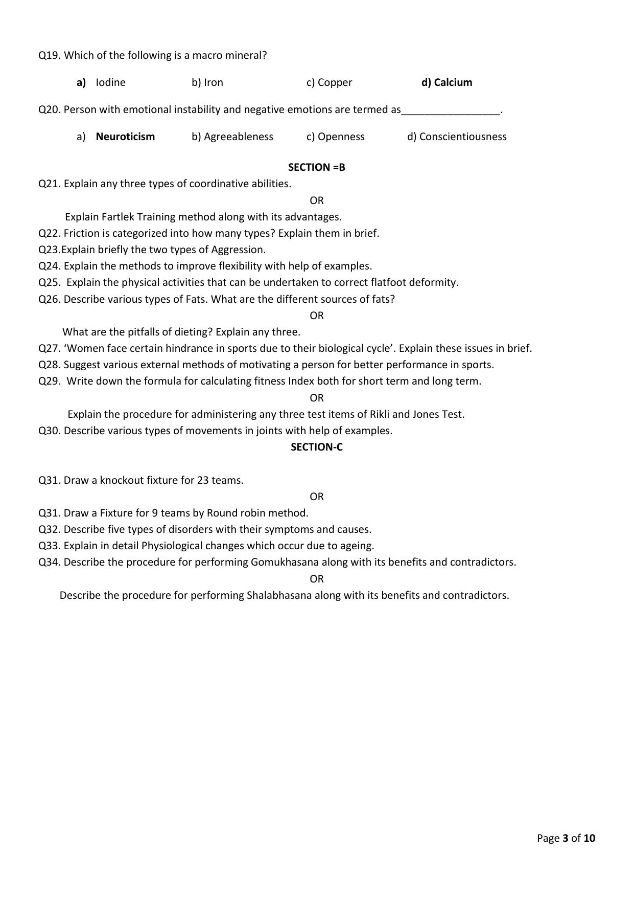 CBSE Class 12 Physical Education -Sample Paper 2019-20 - Page 3