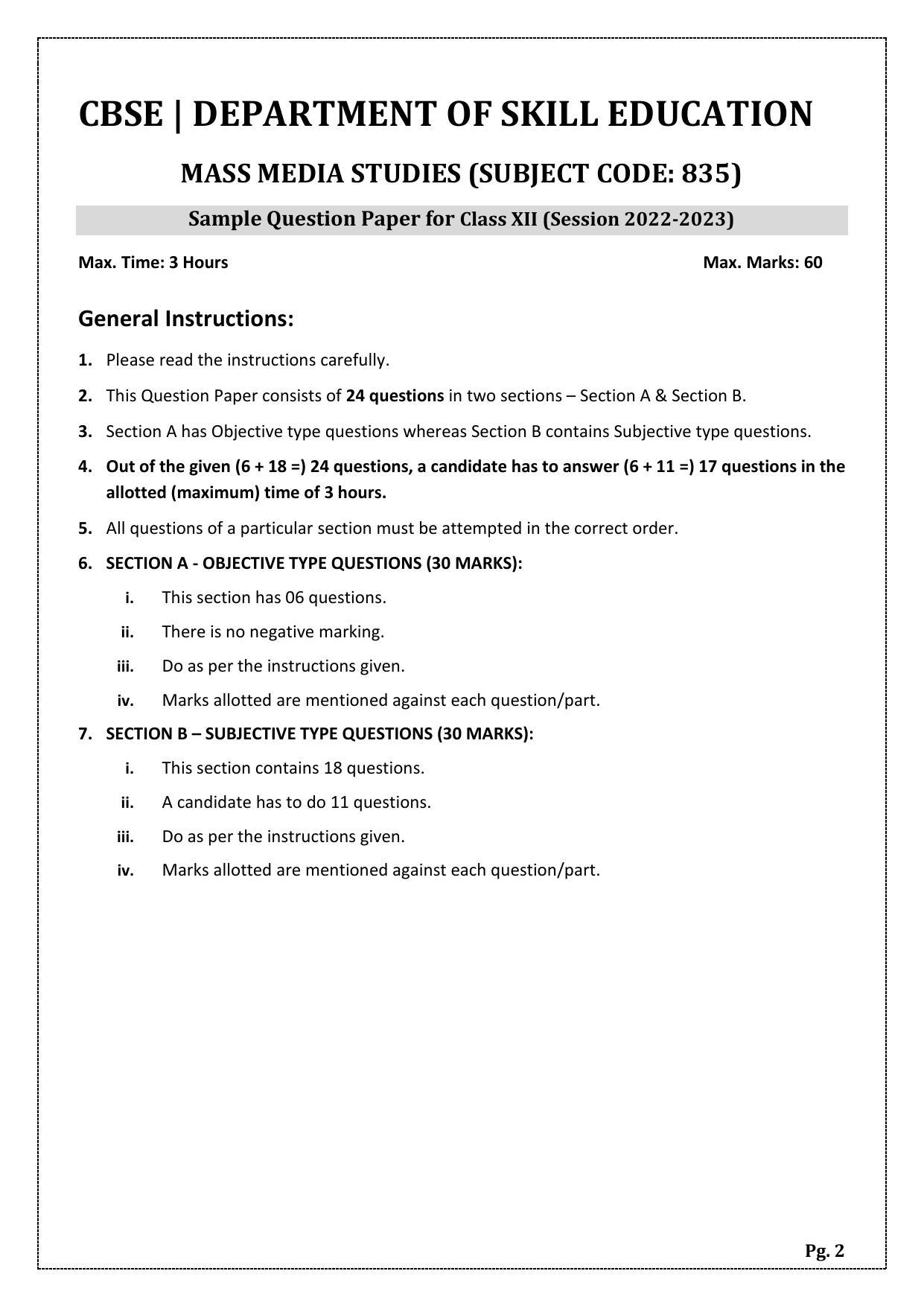 CBSE Class 12 Mass Media Studies (Skill Education) Sample Papers 2023 - Page 2