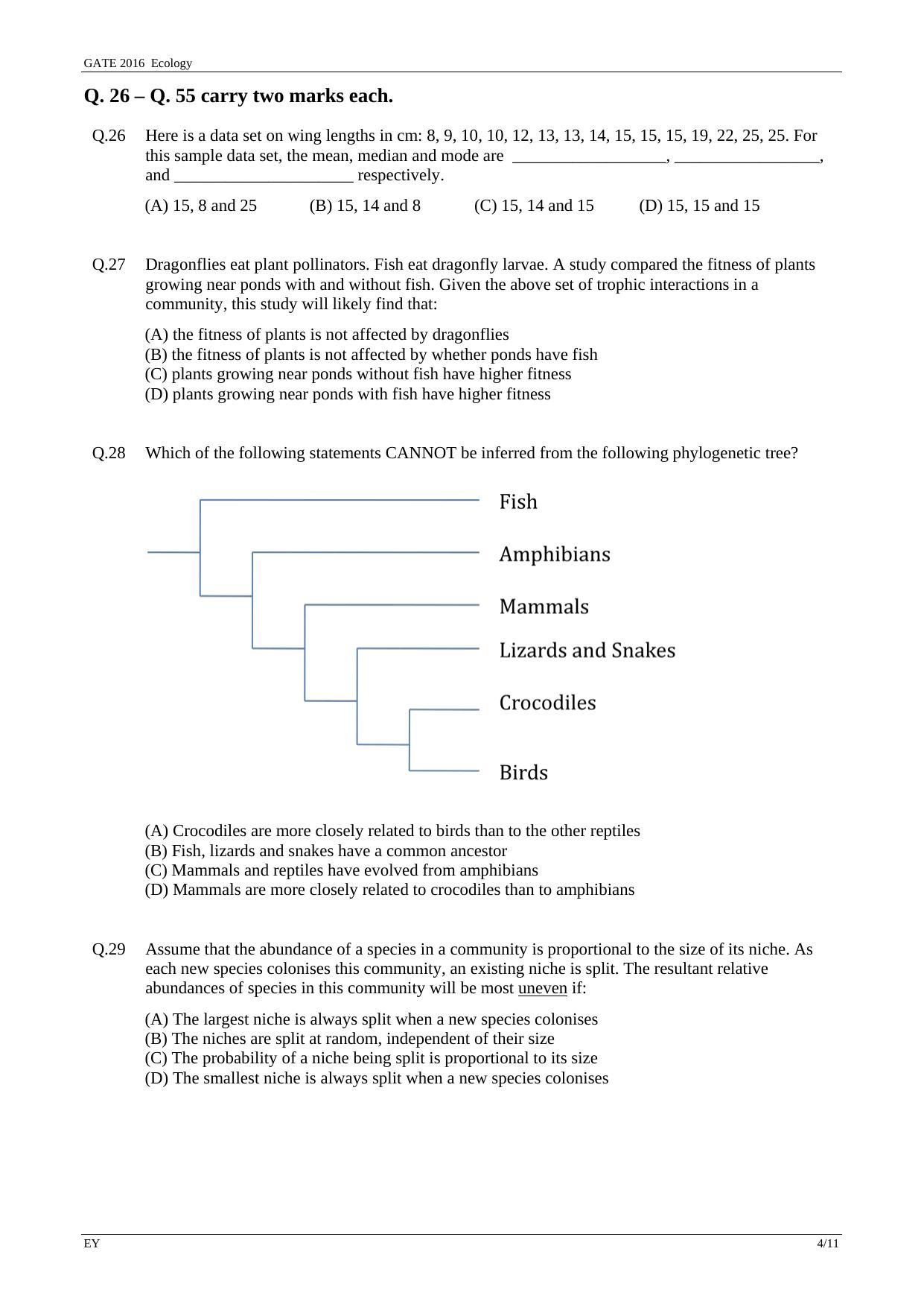 GATE 2016 Ecology and Evolution (EY) Question Paper with Answer Key - Page 7
