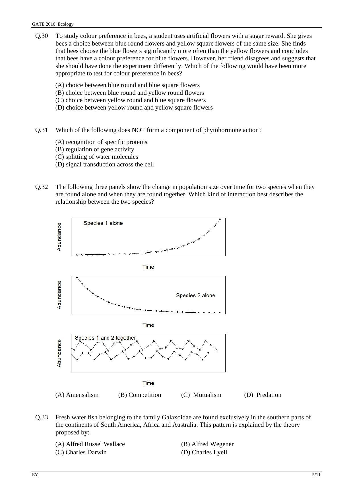 GATE 2016 Ecology and Evolution (EY) Question Paper with Answer Key - Page 8