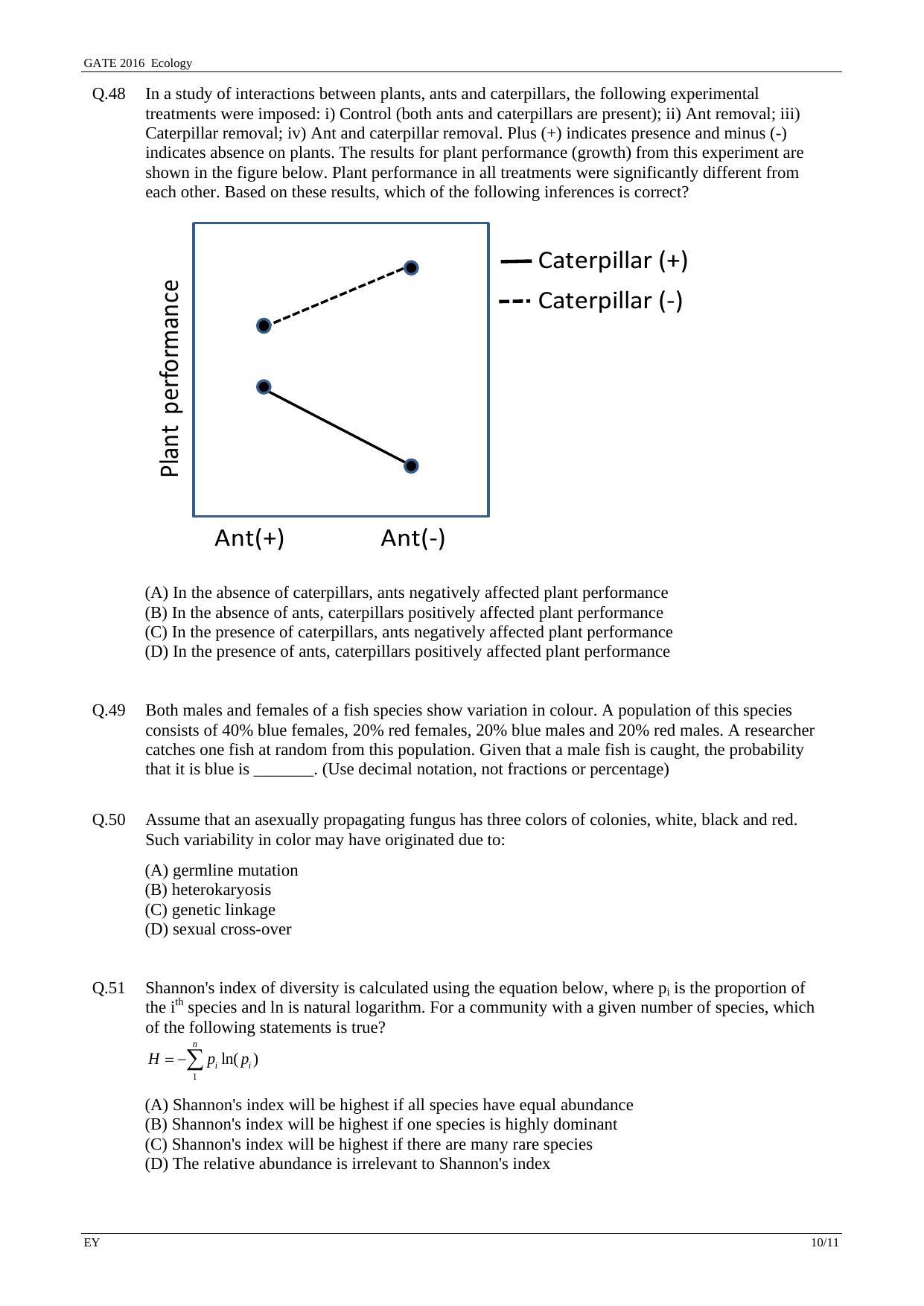GATE 2016 Ecology and Evolution (EY) Question Paper with Answer Key - Page 13