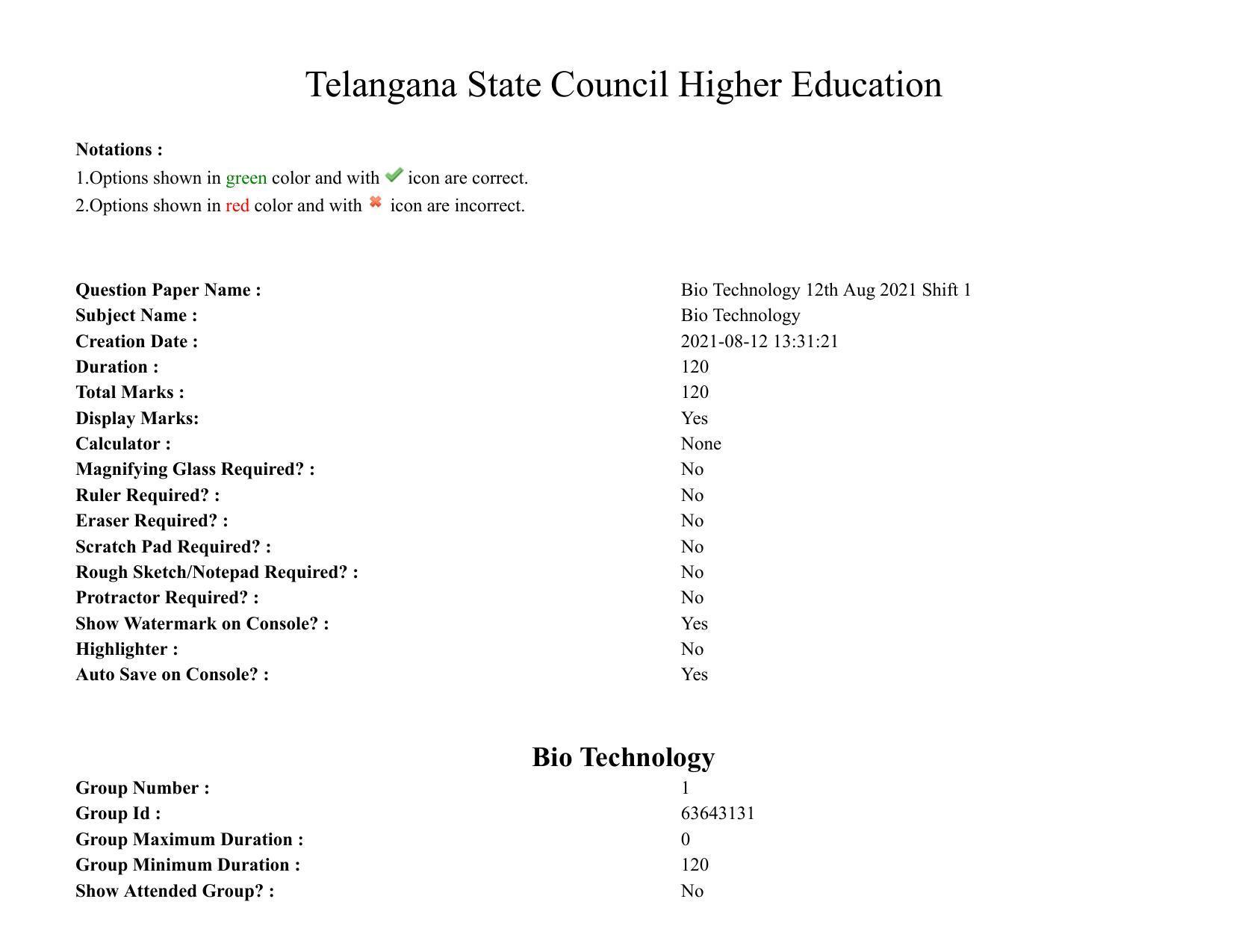 TS PGECET 2021: (BT) Bio Technology Question Papers - Page 1