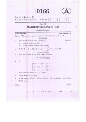 TS Intermediate 1st Year Mathematics (A) Model Paper 2023