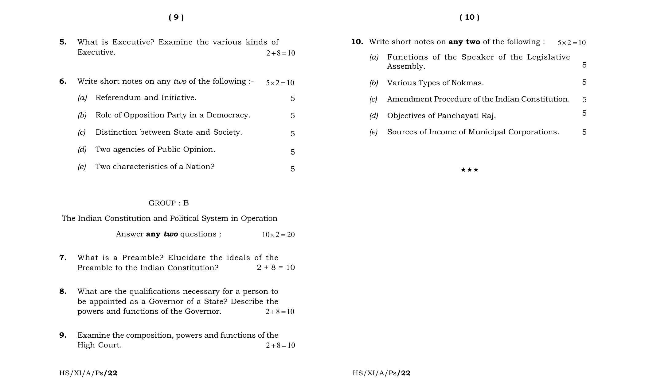 Meghalaya Board (MBOSE) Class 11 Political Science (theory) 2022 Question Paper - Page 5