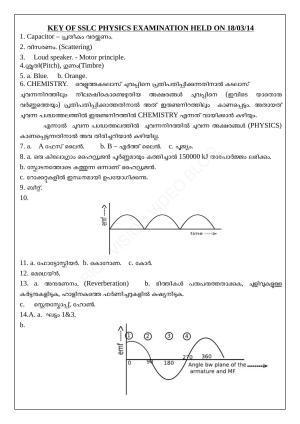 Kerala SSLC 2014 Physics Answer key