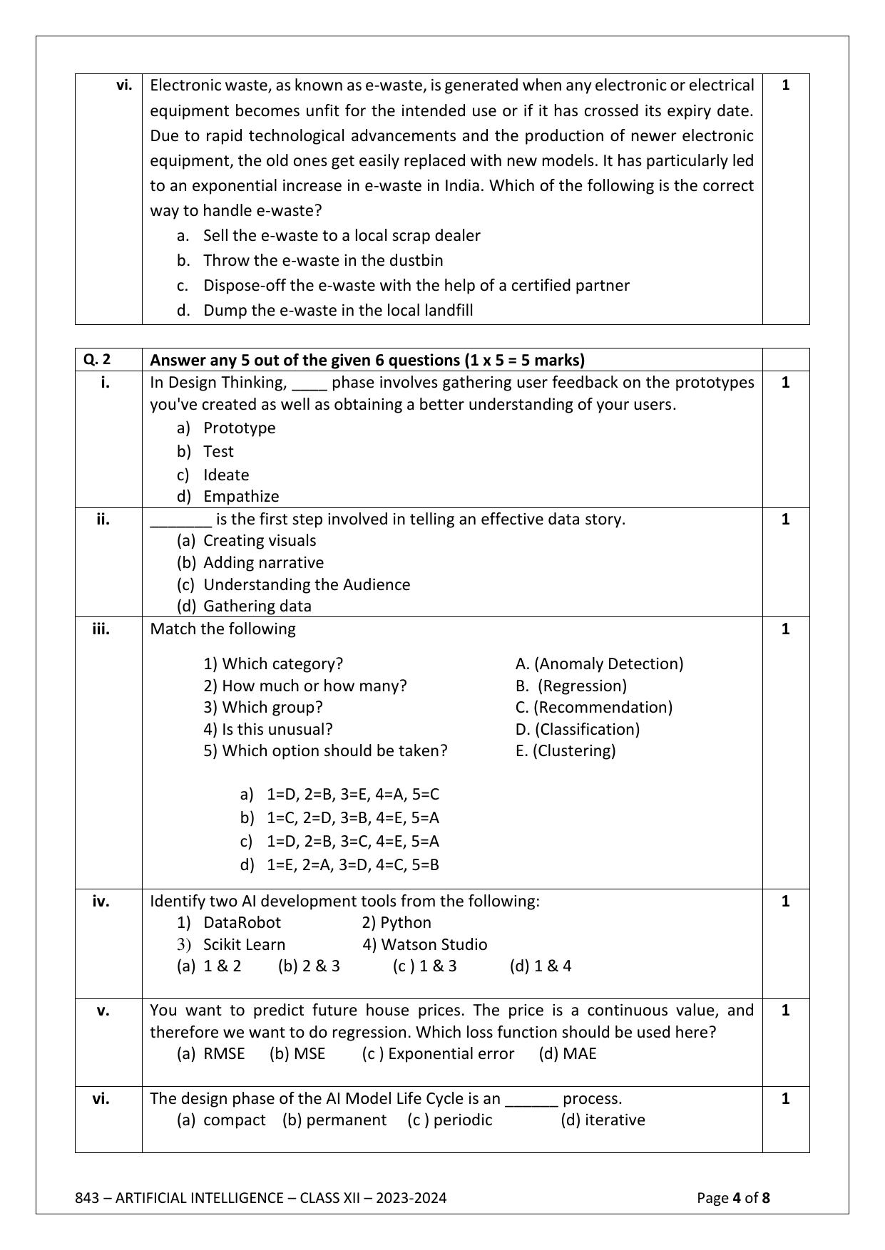 CBSE Class 12 (Skill Education) Artificial Intelligence 2024 Sample Paper - Page 4