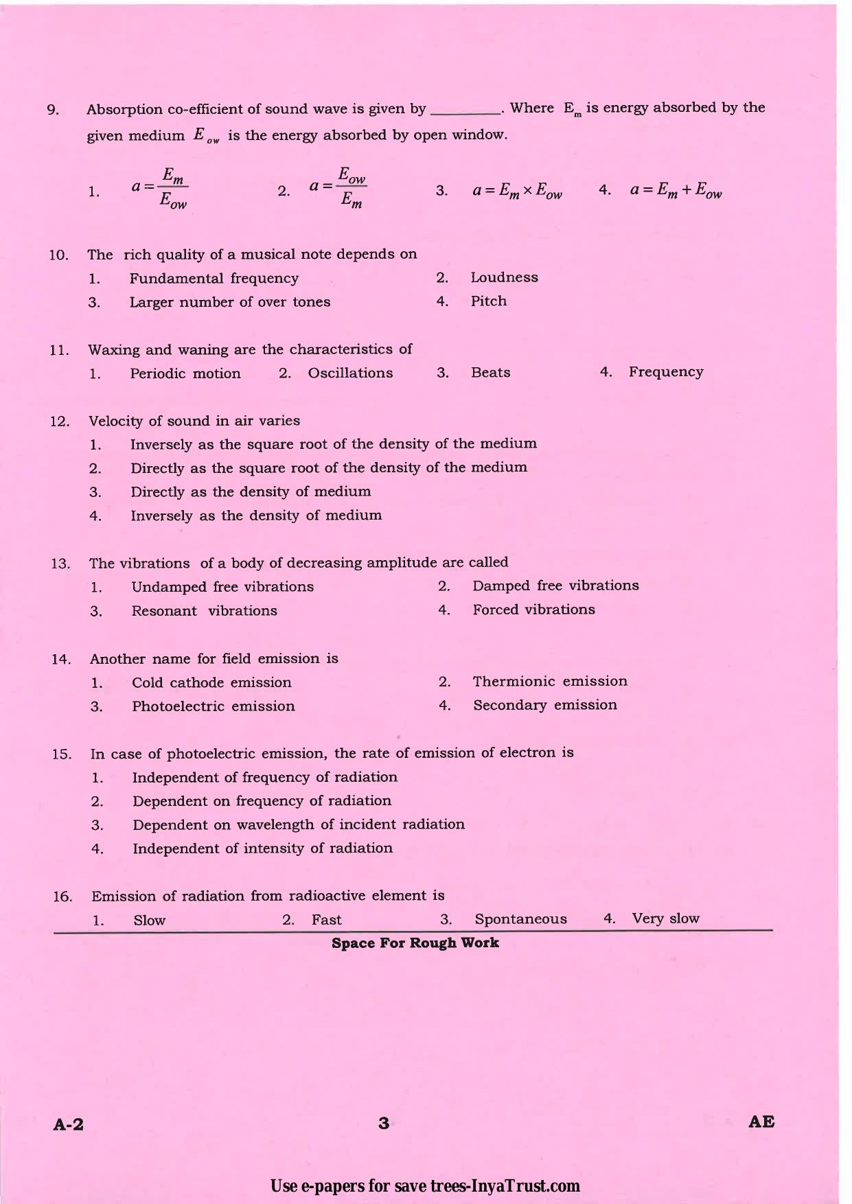Karnataka Diploma CET- 2013 Aeronautical Engineering Question Paper - Page 3