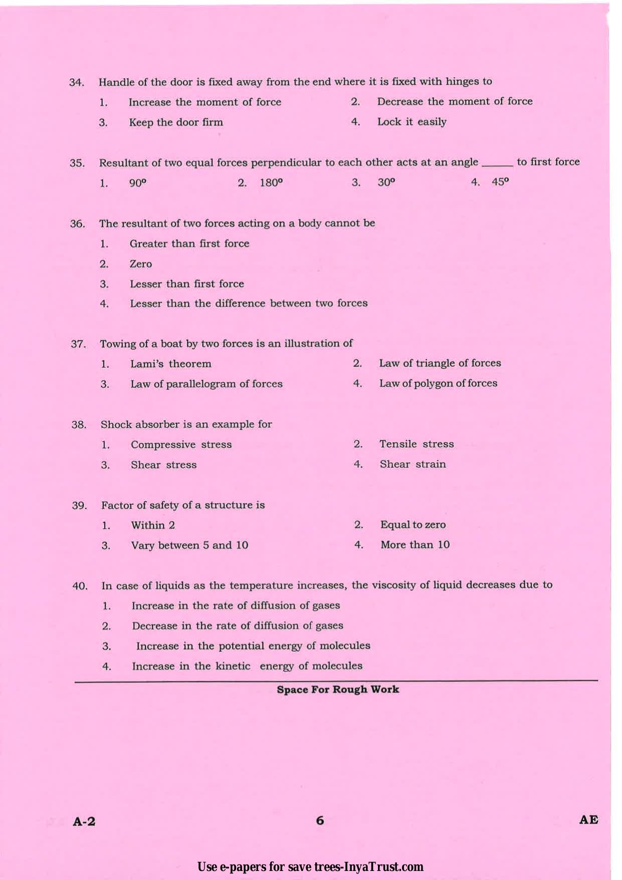 Karnataka Diploma CET- 2013 Aeronautical Engineering Question Paper - Page 6