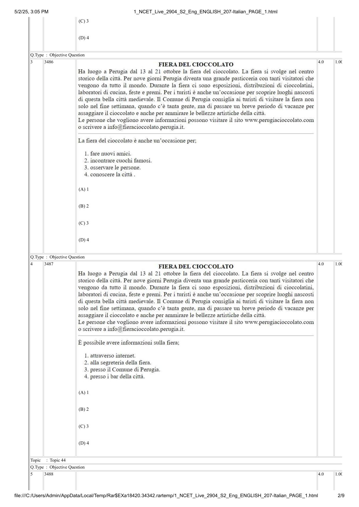 NCET 2025 Question Paper - Italian - Page 2