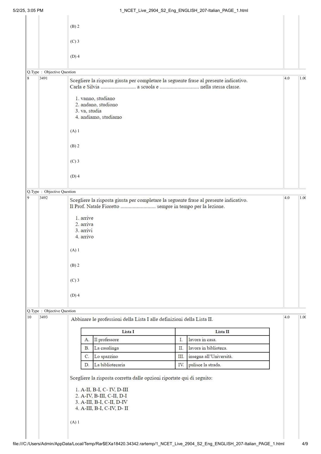 NCET 2025 Question Paper - Italian - Page 4