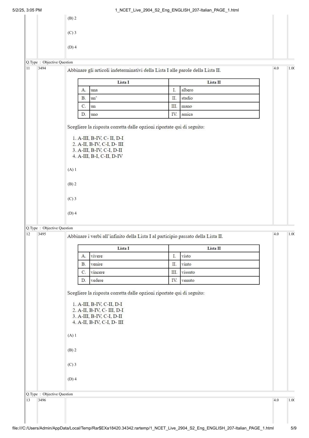 NCET 2025 Question Paper - Italian - Page 5