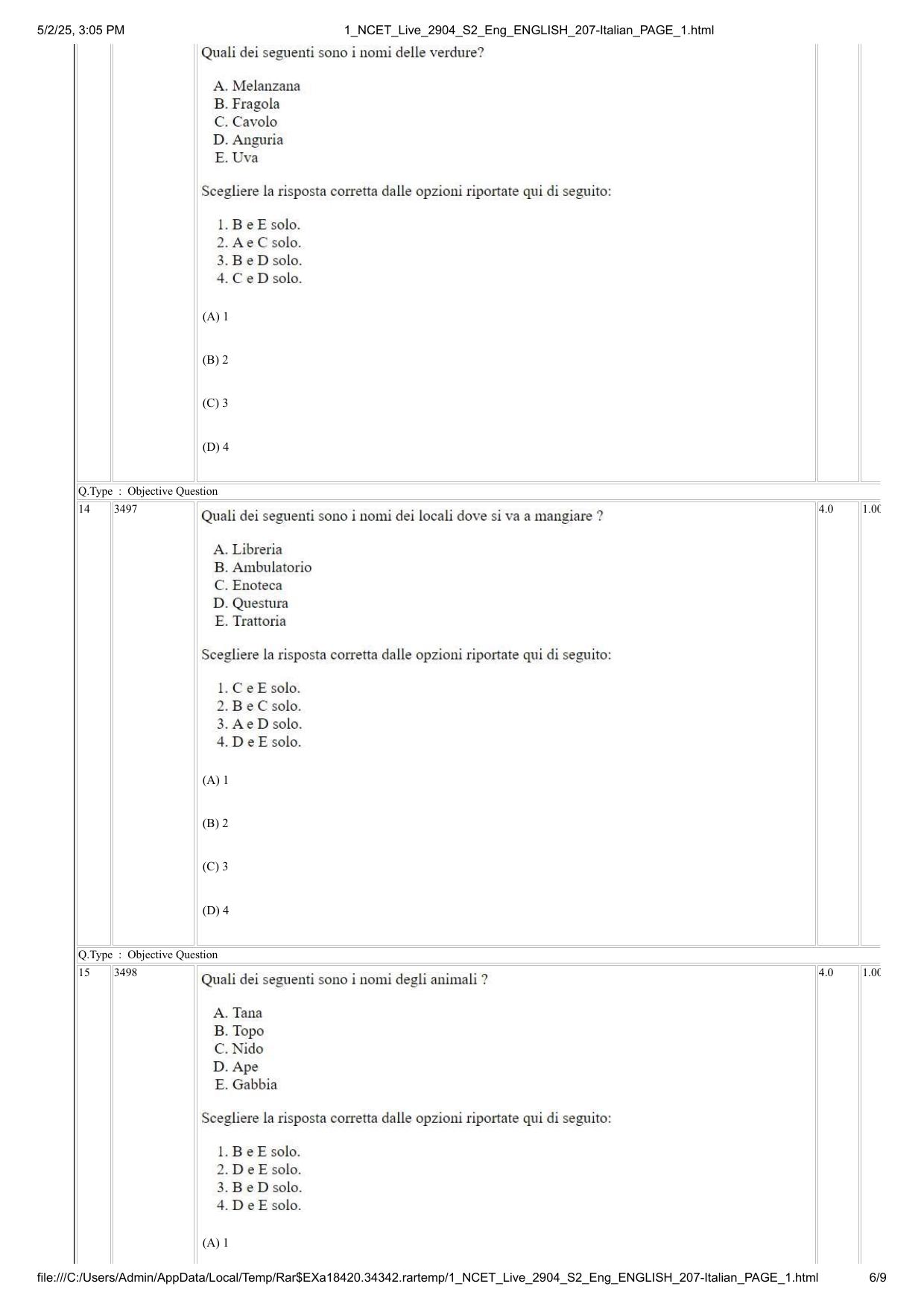 NCET 2025 Question Paper - Italian - Page 6