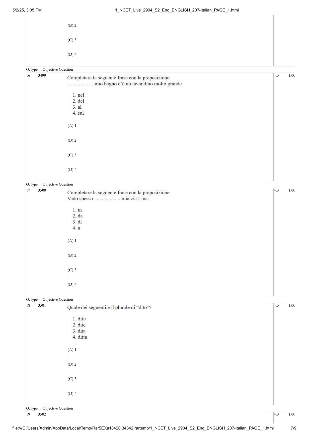NCET 2025 Question Paper - Italian - Page 7