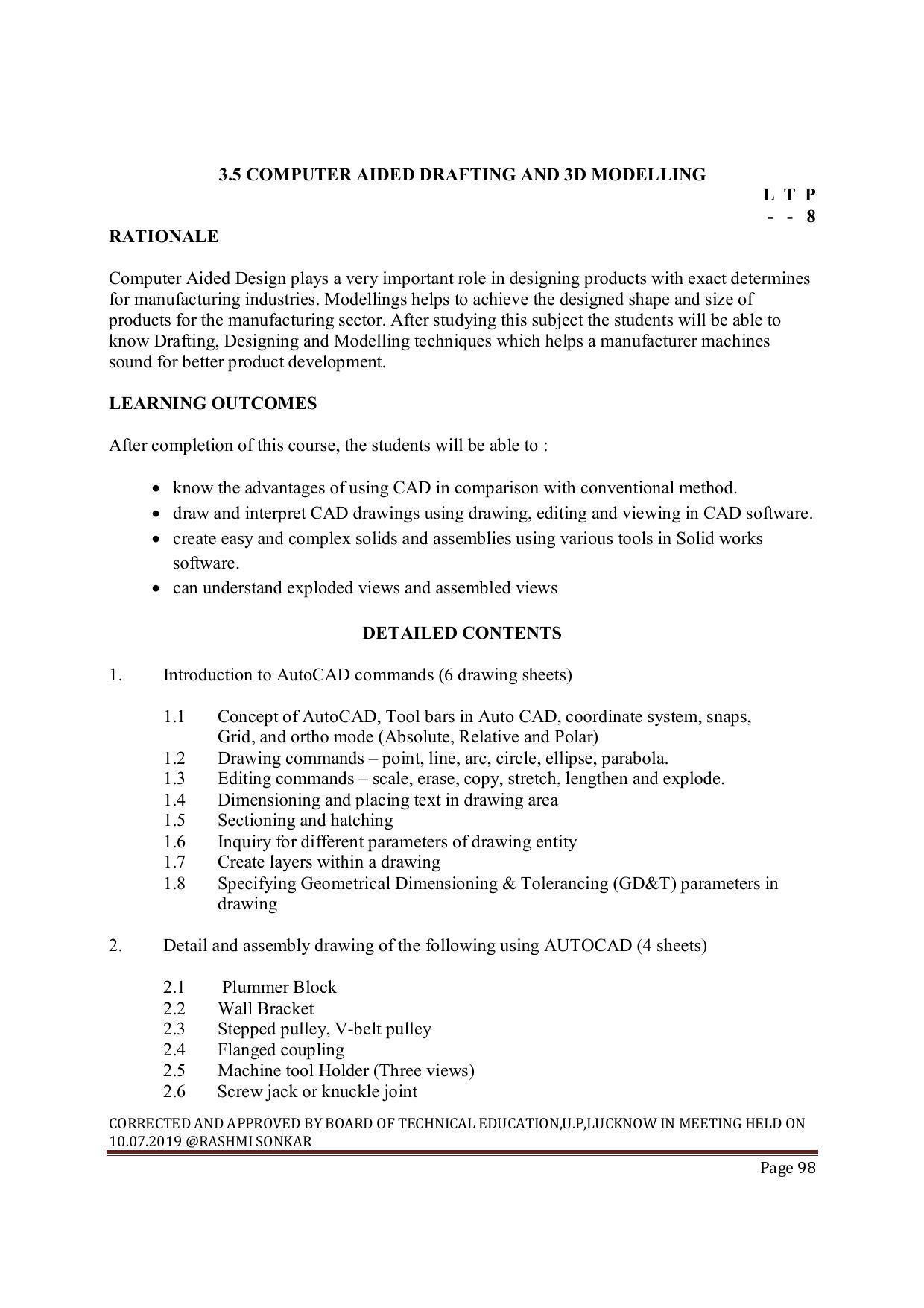 EFFECTIVE FROM JULY 2019-20 - SIX SEMESTER DIPLOMA COURSE IN MECHANICAL ENGINEERING ( COMPUTER AIDED DESIGN) - Page 98