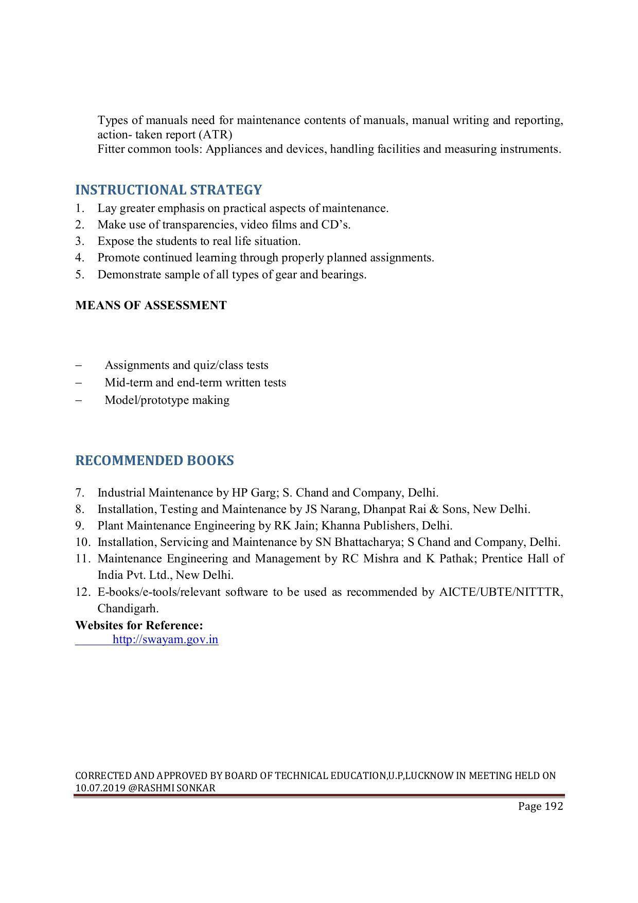 EFFECTIVE FROM JULY 2019-20 - SIX SEMESTER DIPLOMA COURSE IN MECHANICAL ENGINEERING ( COMPUTER AIDED DESIGN) - Page 192