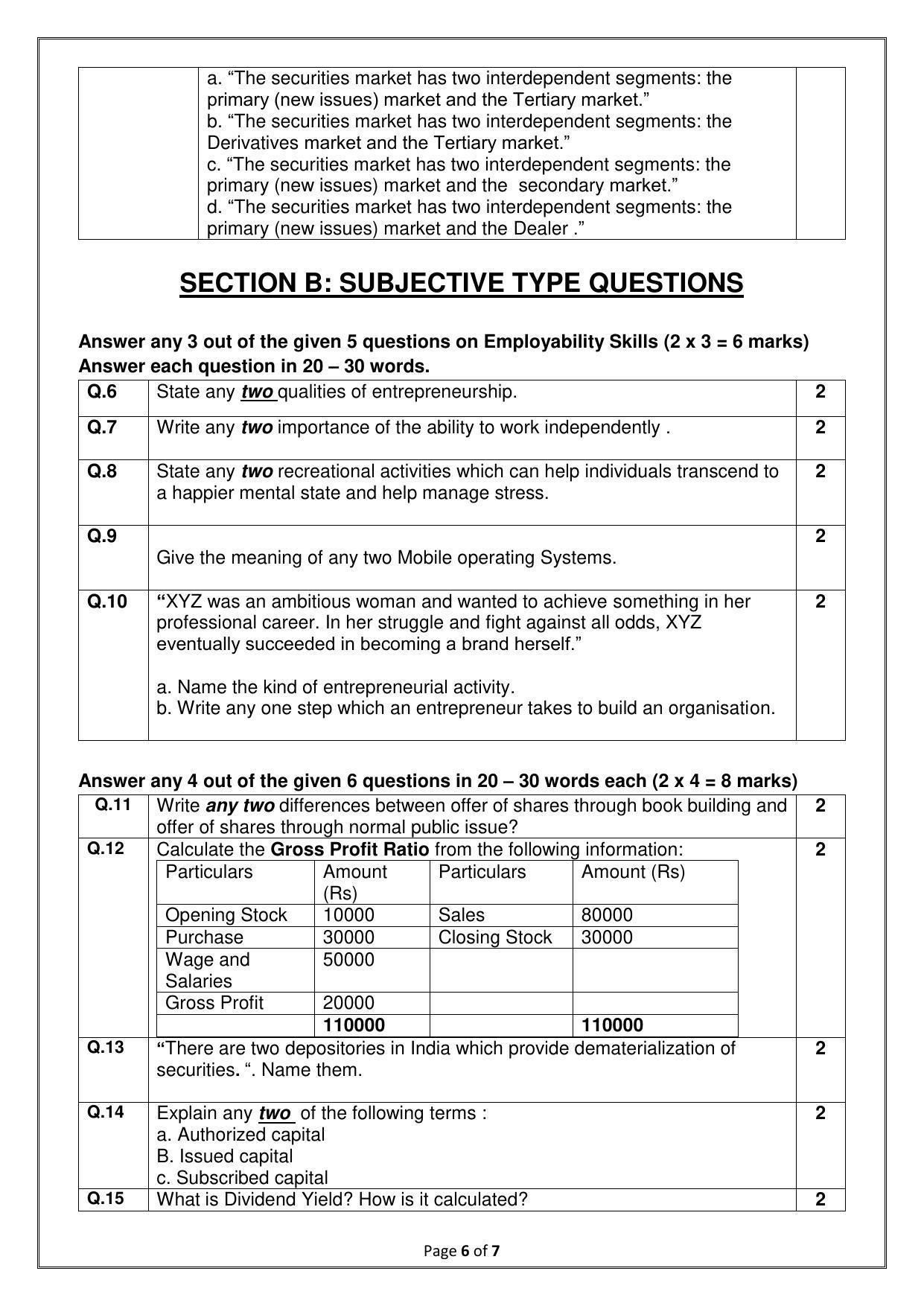 CBSE Class 10 (Skill Education) Introduction To Financial Markets Sample Papers 2023 - Page 6