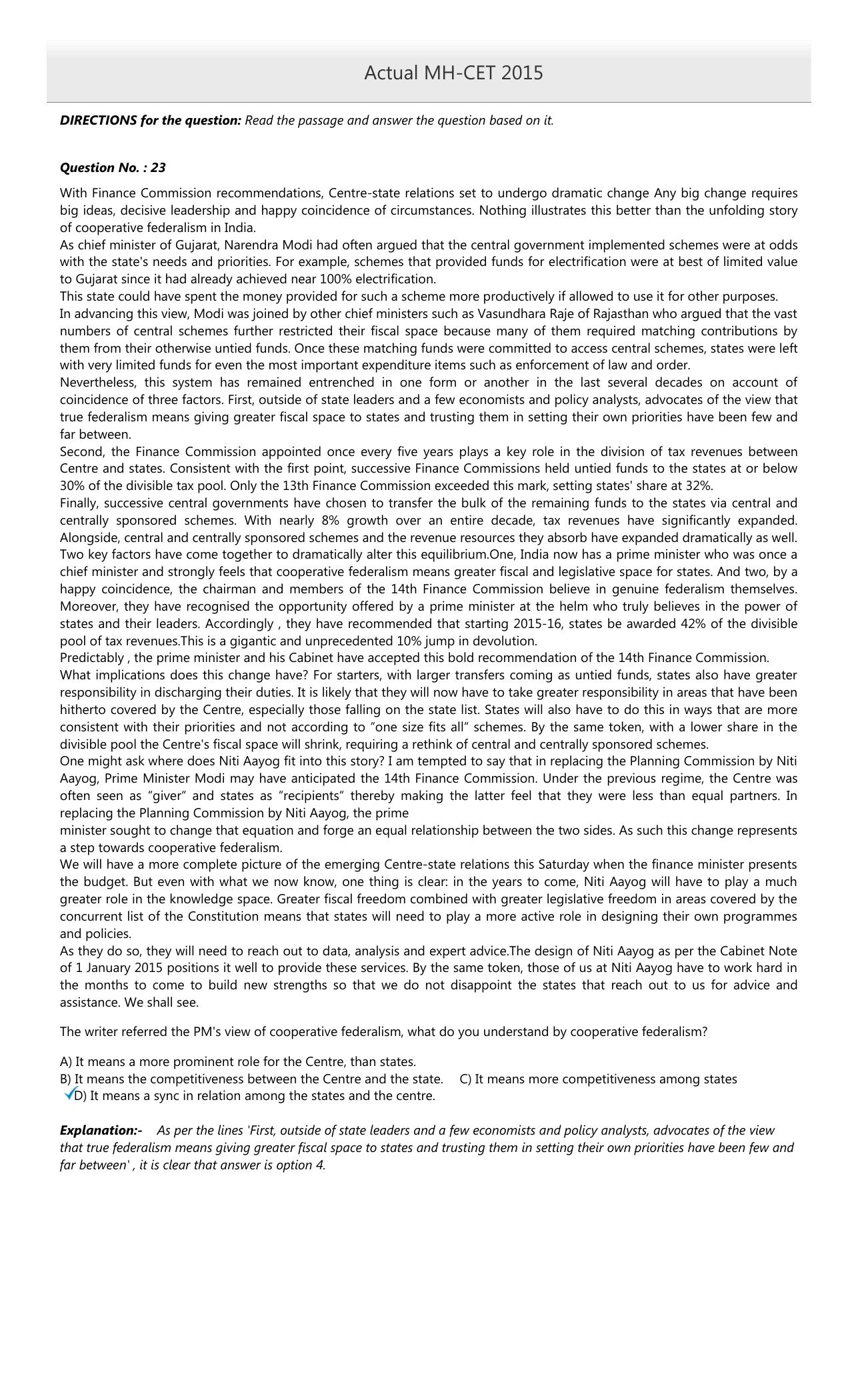 MAH MCA CET 2015 Question Paper - Page 10