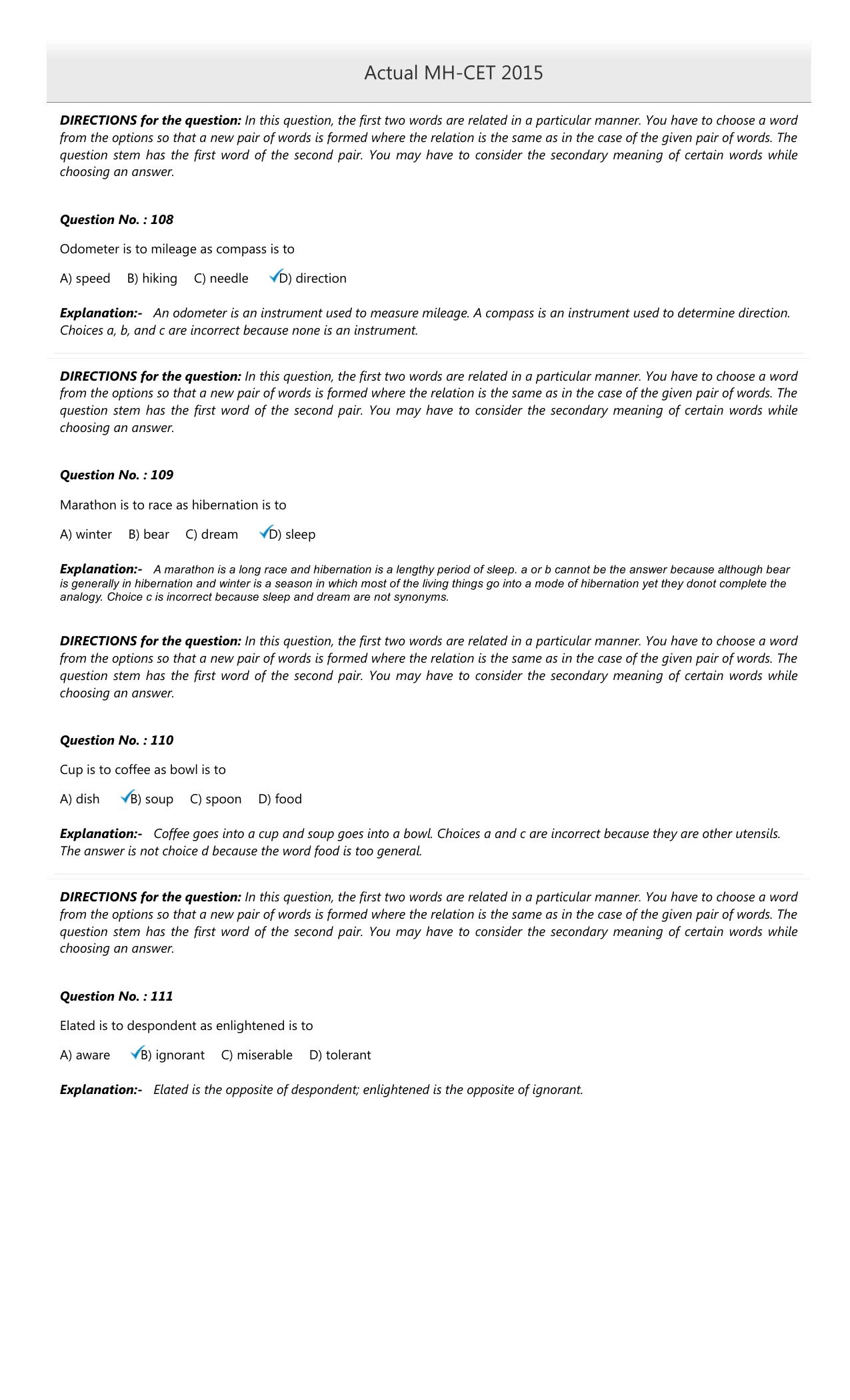 MAH MCA CET 2015 Question Paper - Page 45