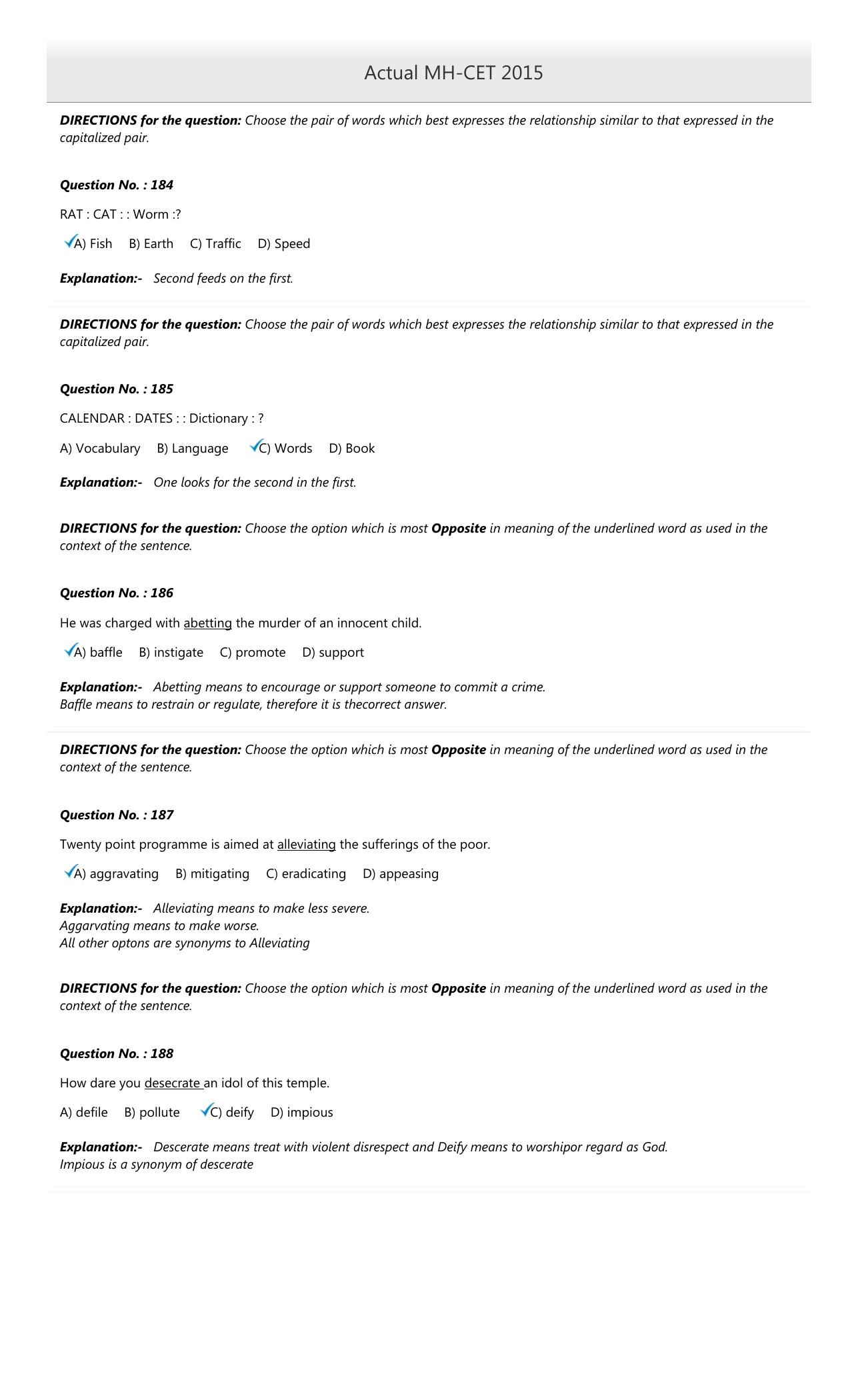 MAH MCA CET 2015 Question Paper - Page 62