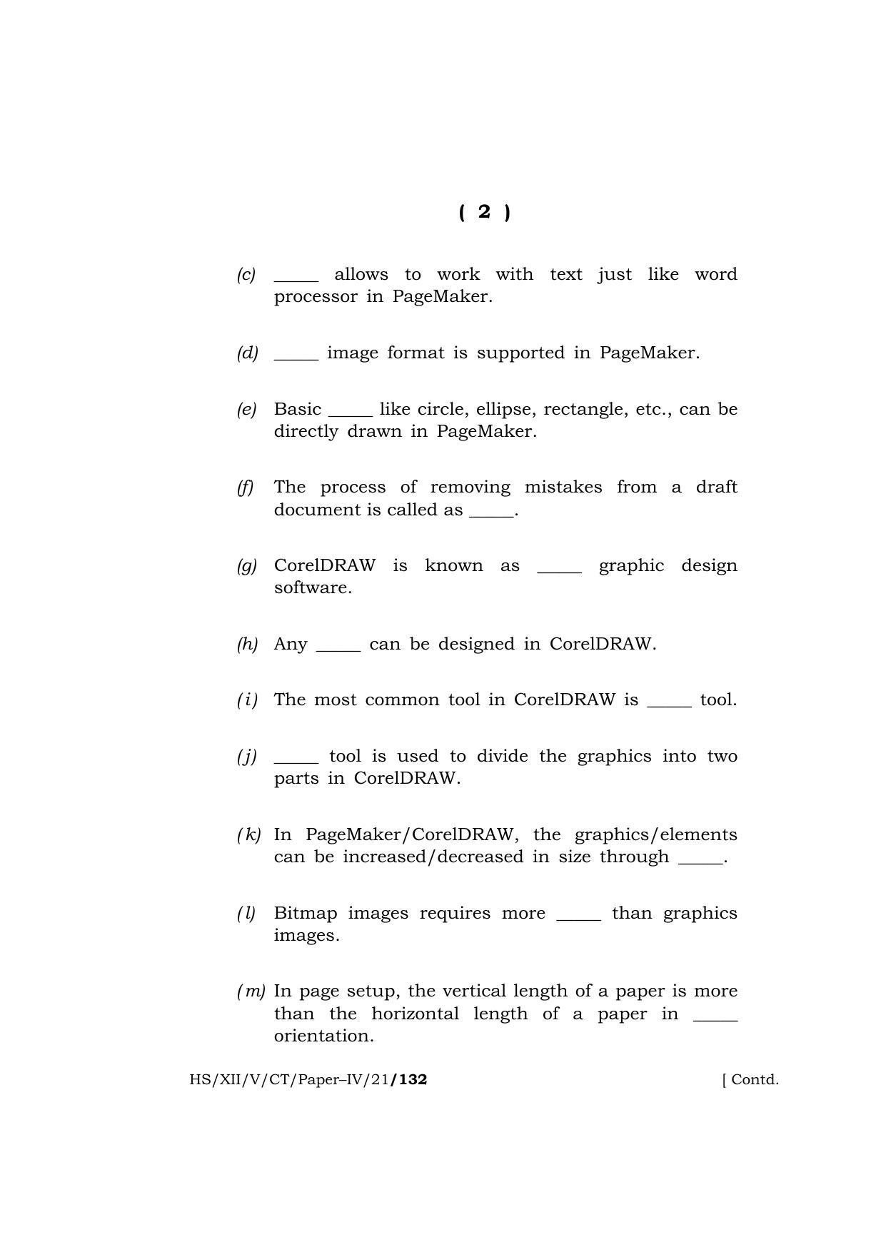 Meghalaya Board (MBOSE) Class 12 COMPUTER TECHNIQUE Paper–IV (HS-XII-V-CT-Paper–IV-21) 2021 Question Paper - Page 2