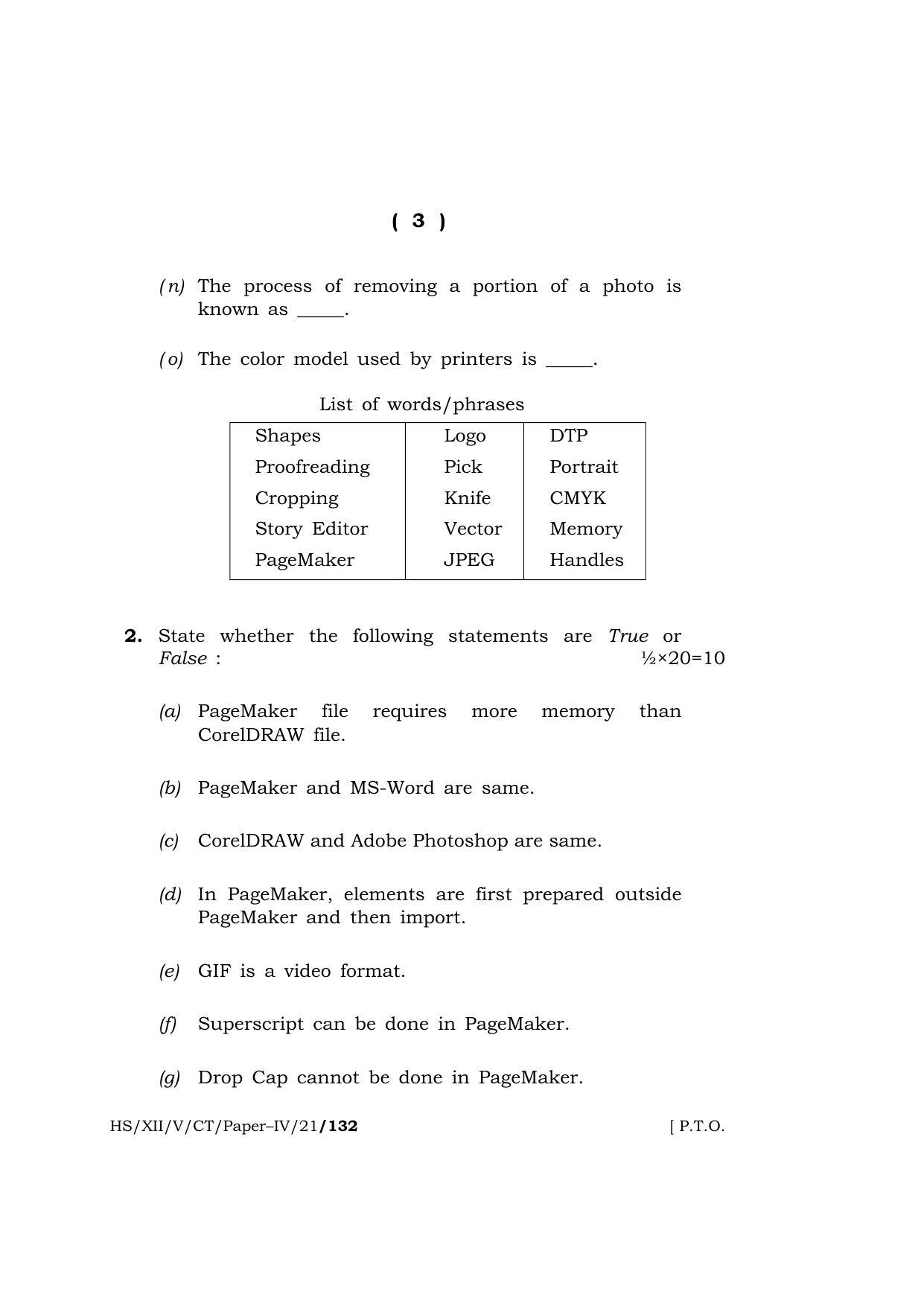 Meghalaya Board (MBOSE) Class 12 COMPUTER TECHNIQUE Paper–IV (HS-XII-V-CT-Paper–IV-21) 2021 Question Paper - Page 3