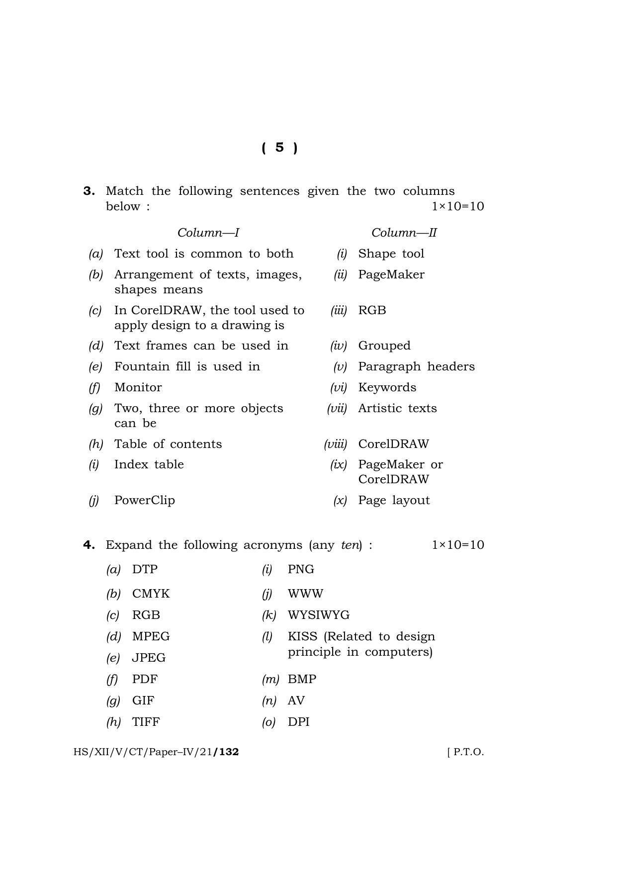 Meghalaya Board (MBOSE) Class 12 COMPUTER TECHNIQUE Paper–IV (HS-XII-V-CT-Paper–IV-21) 2021 Question Paper - Page 5