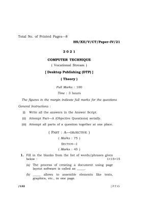 Meghalaya Board (MBOSE) Class 12 COMPUTER TECHNIQUE Paper–IV (HS-XII-V-CT-Paper–IV-21) 2021 Question Paper