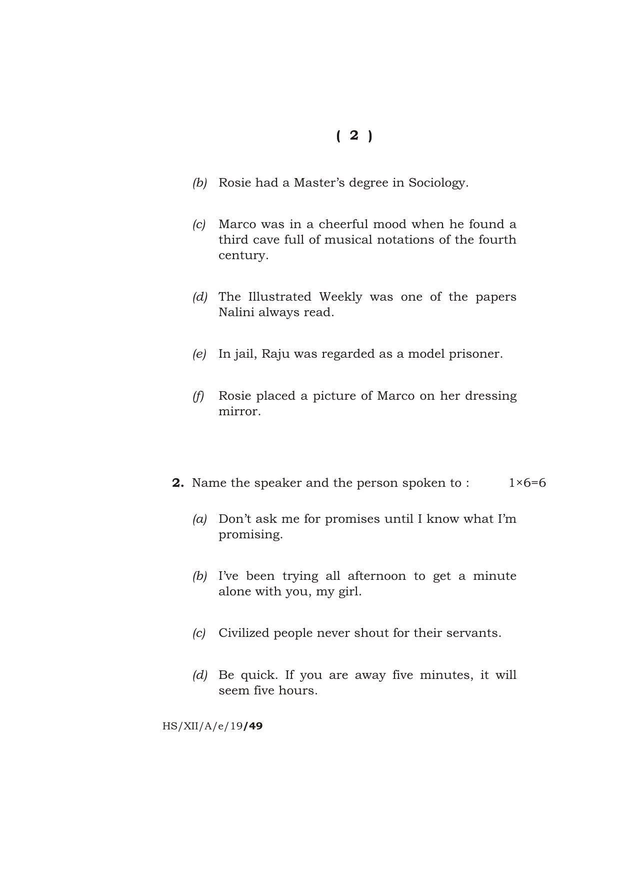 Meghalaya Board (MBOSE) Class 12 ELECTIVE ENGLISH 2019 Question Paper - Page 2